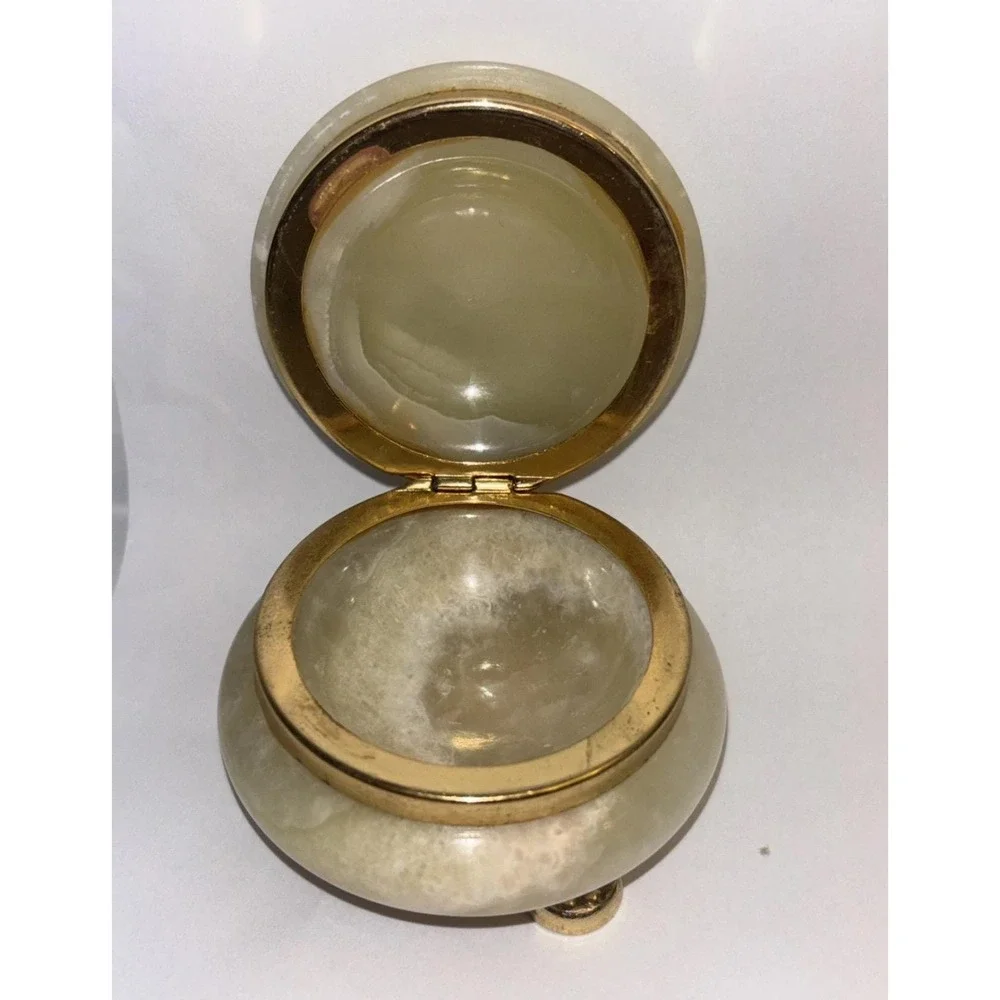 Vintage Italian Alabaster Hinged Trinket Box with Gold Accents 2